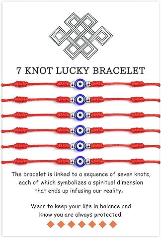 VU100 Lot de 6 bracelets fil rouge 7 nœuds